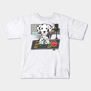 Funny dalmatian is on a skateboard Kids T-Shirt